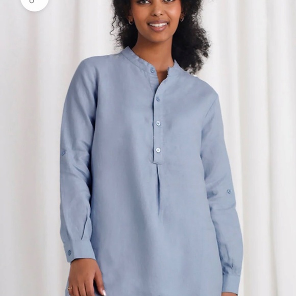 SYMPLI L MANDARIN LINEN TUNIC - Picture 1 of 16